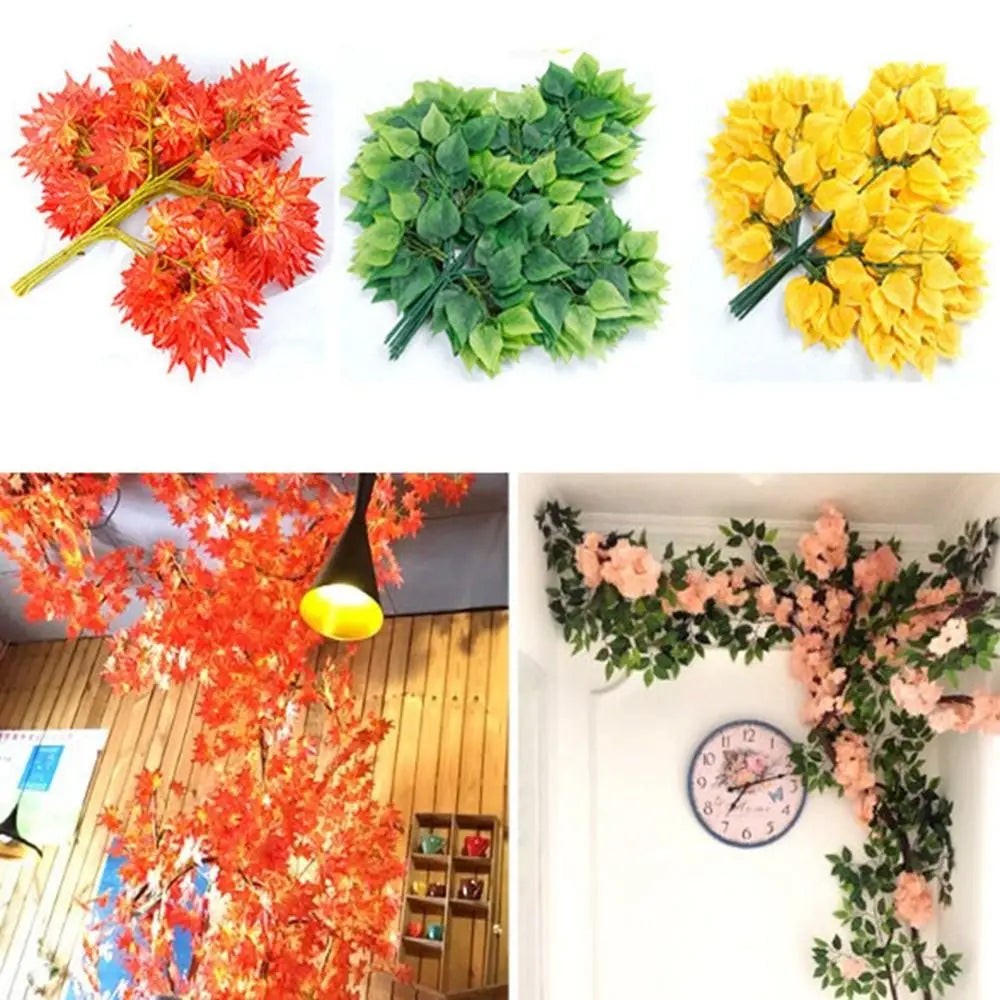 feuilles artificielles vertes rouges jaunes modernes décoration intérieure extérieure exposition anniversaire