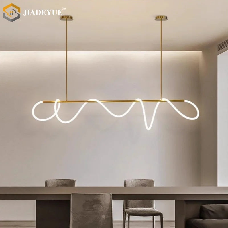 luminaire suspension moderne ligne ondulée métal blanc noir doré salon salle manger