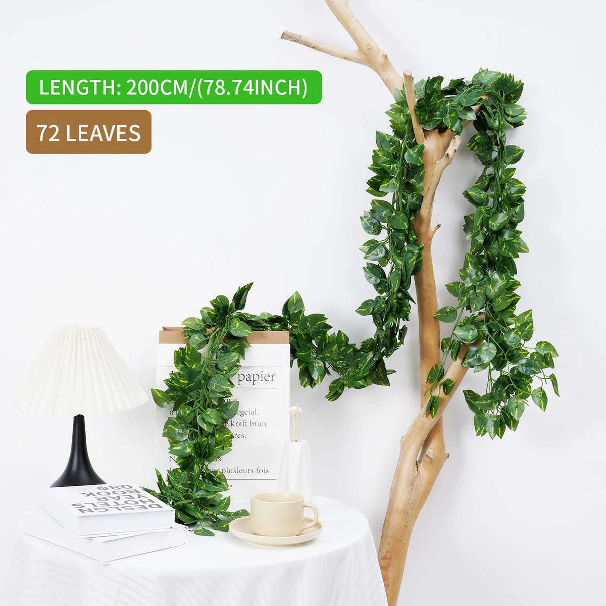 guirlande végétale artificielle feuilles rondes vert moderne 72 feuilles longueur 200cm extérieur