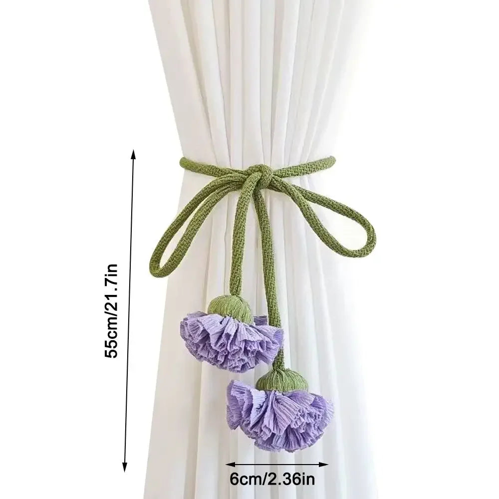 accessoires rideaux bohèmes attaches fleurs tissu coton couleurs vert jaune orange violet