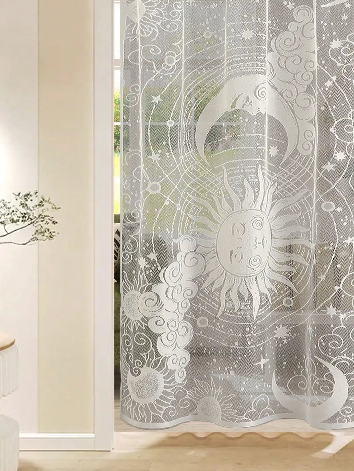 rideau porte blanc transparent motifs floraux bohème astrologique tissu ajouré 100x140cm 100x200cm
