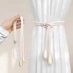 rideaux gris clair texture lin classique clous décoratifs rubans pompons sans perçage