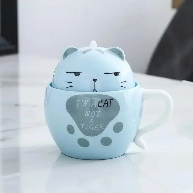 tasse soupe couvercle céramique porcelaine dessin animé chats bleu rose mignon unique environnement
