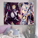 tapisserie graphique anime personnages dessins animés rose vert blanc illustration animaux mignons moderne