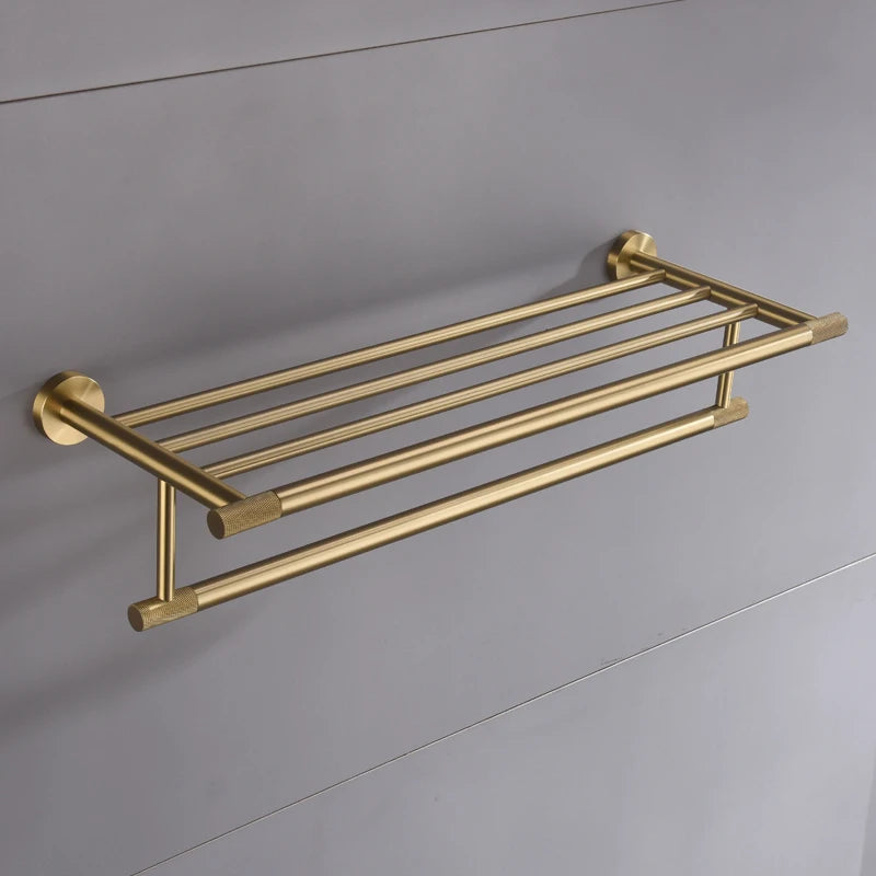 ensemble accessoires salle bain doré métal brossé porte serviette savon distributeur moderne
