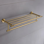 ensemble accessoires salle bain doré métal brossé porte serviette savon distributeur moderne