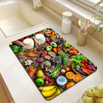 tapis cuisine moderne rectangle couleurs variées motifs floraux épices fruits légumes respectueux environnement