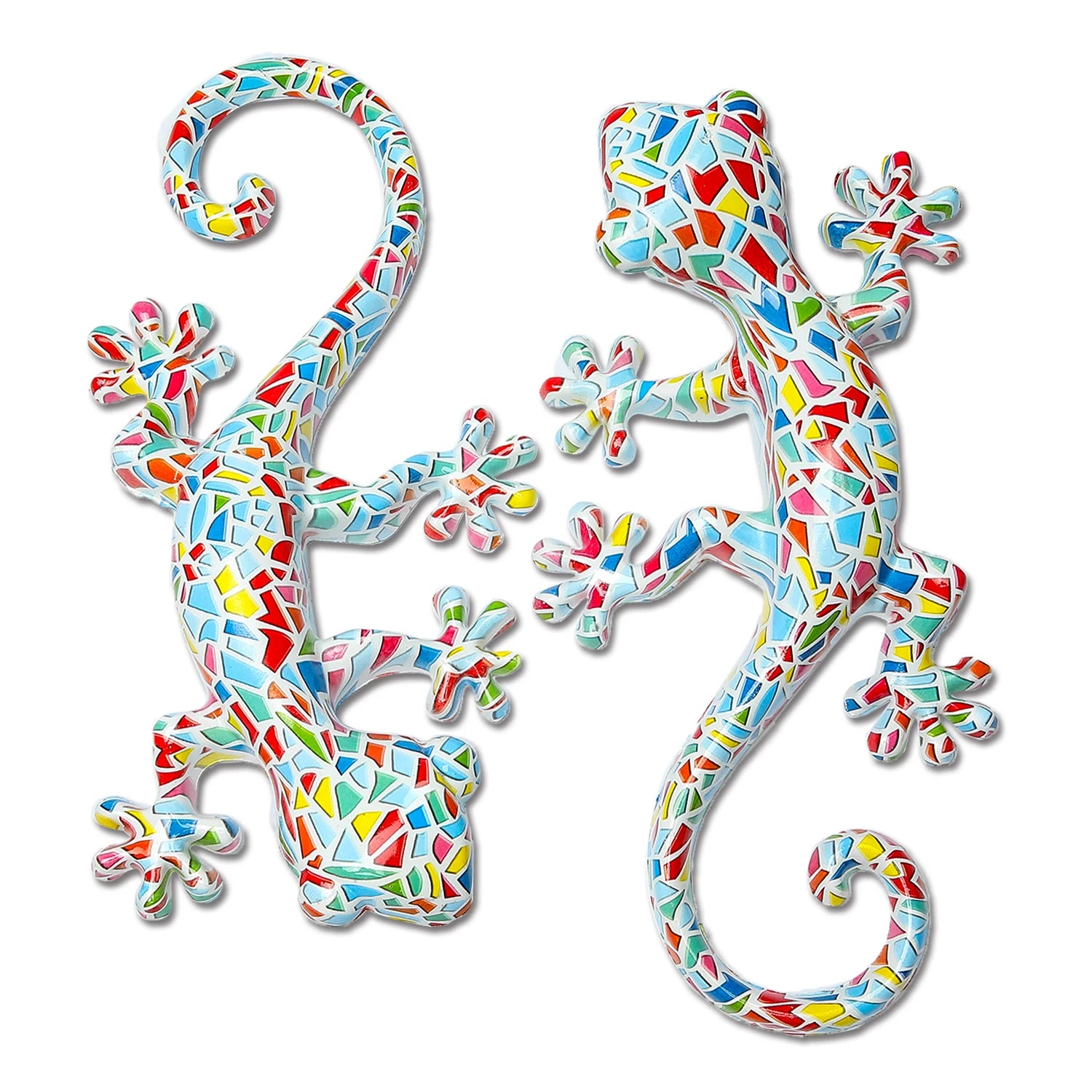 Décoration murale gecko en résine vert sur mur de jardin