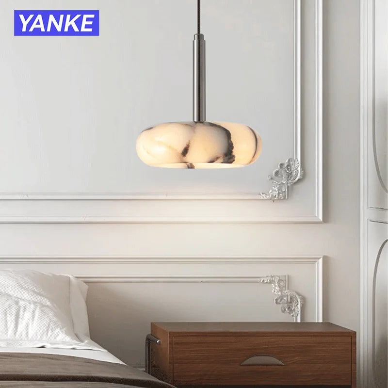 lampe suspendue marbre moderne blanc noir chambre salon éclairage neutre led pince câble
