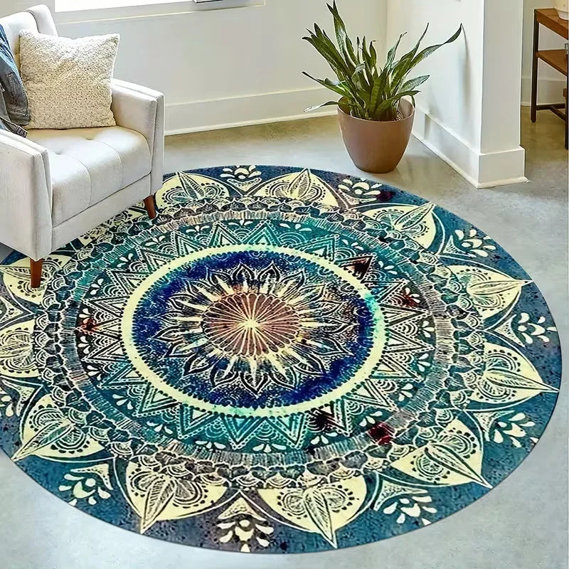 tapis rond boho moderne mandala géométrique floral 40x40cm 80x80cm 120x120cm