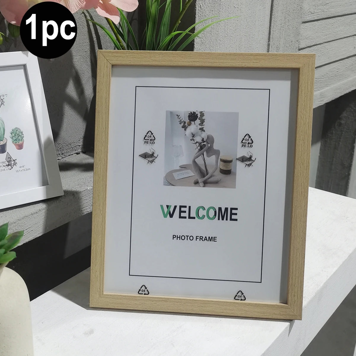 cadre photo bois rectangulaire contemporain mur table motifs floraux abstraits