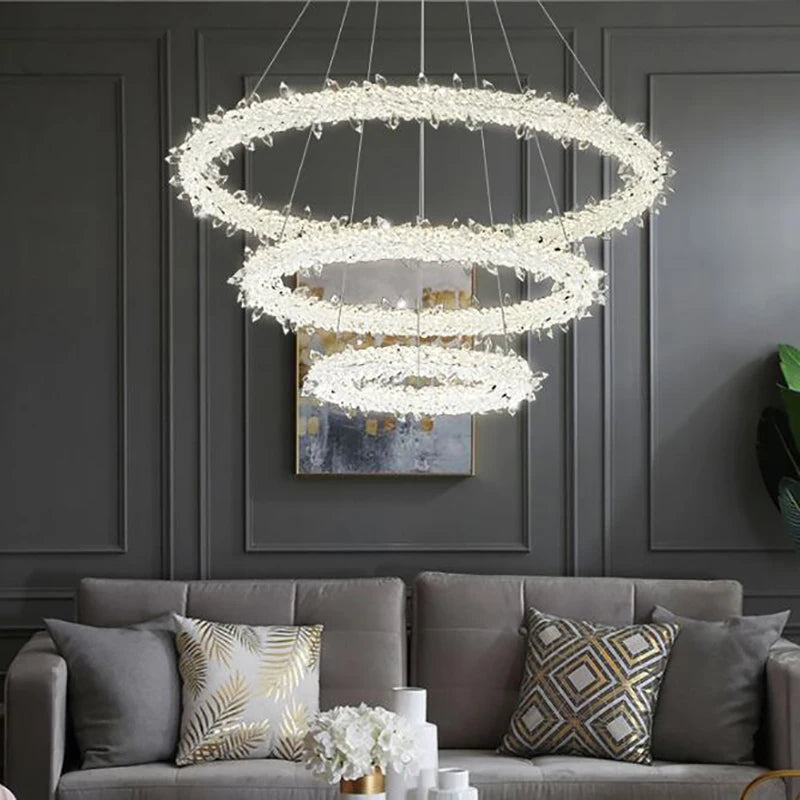 suspension lumineuse moderne cristaux blanc translucide chaînes suspendues