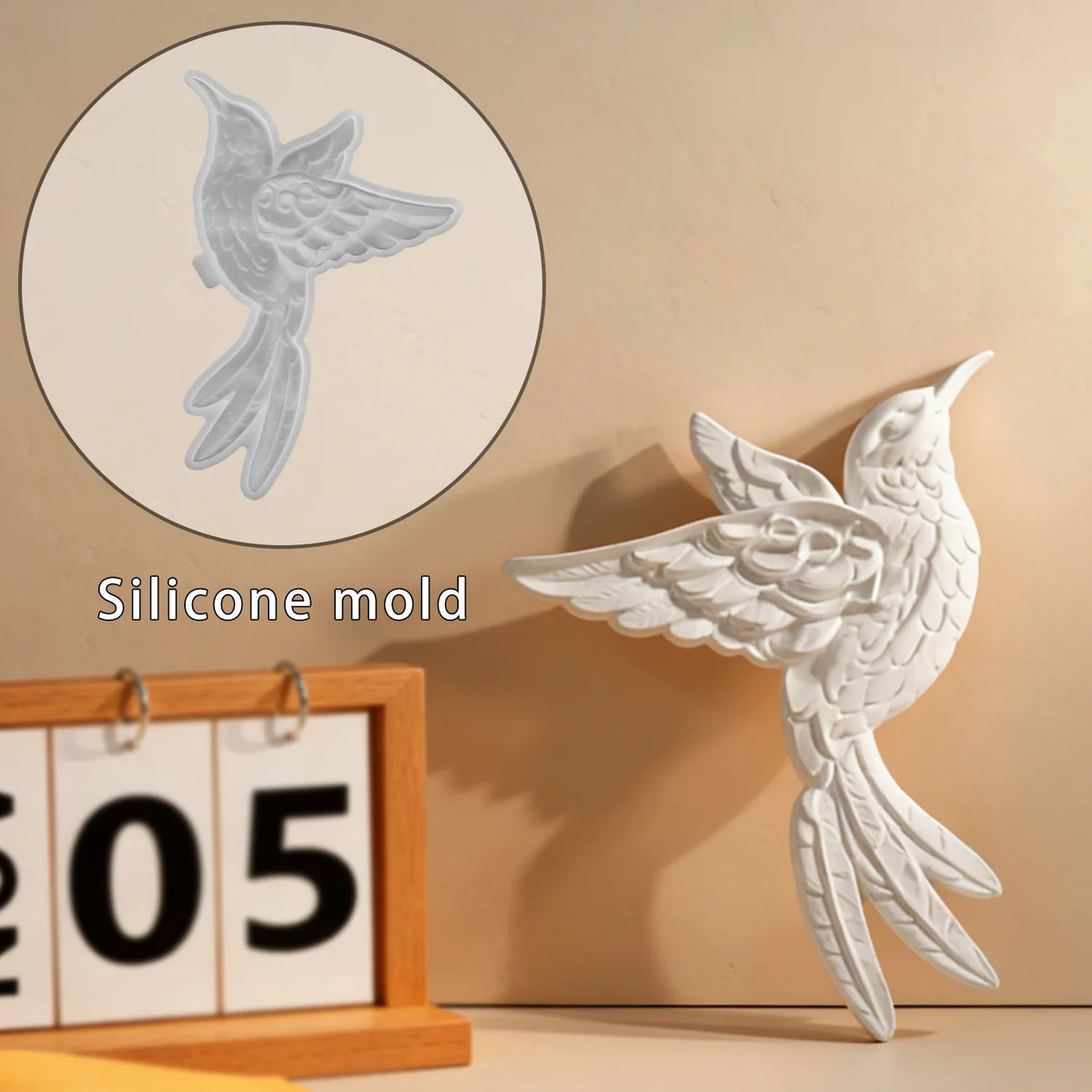 moule silicone oiseau stylisé décoration murale moderne ornement suspendu blanc opaque