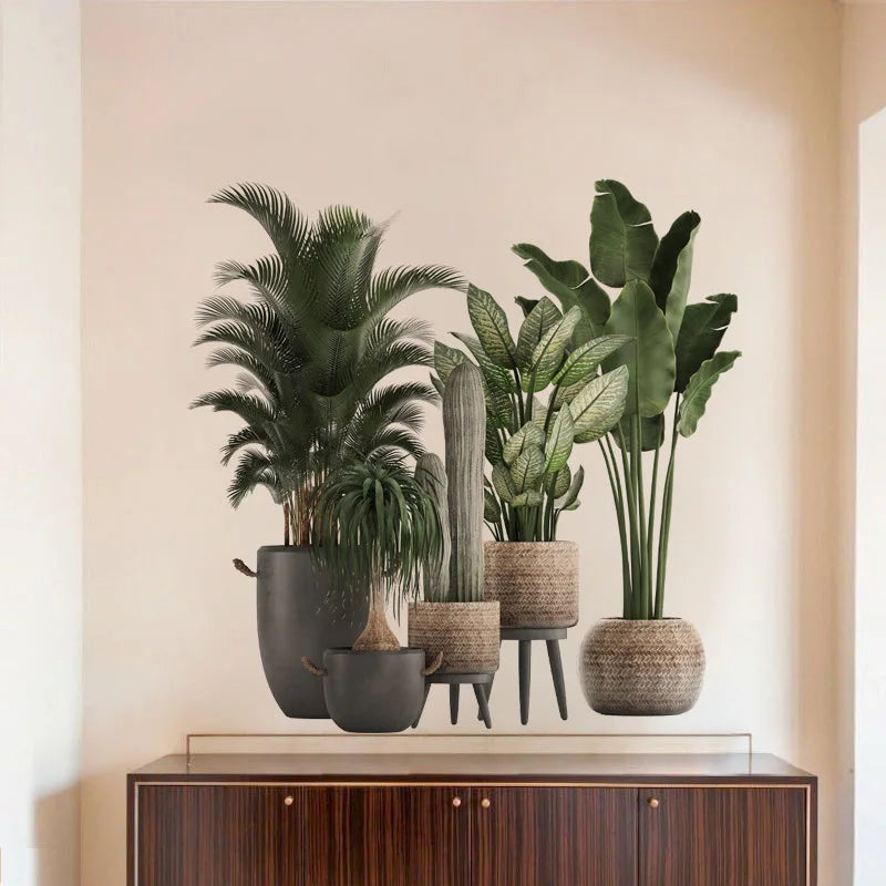 sticker mural plante verte pot naturel minimaliste deco chambre salon pieces