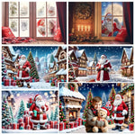 Fond photo Noël Père Noël village boule arbres décoration maison studio