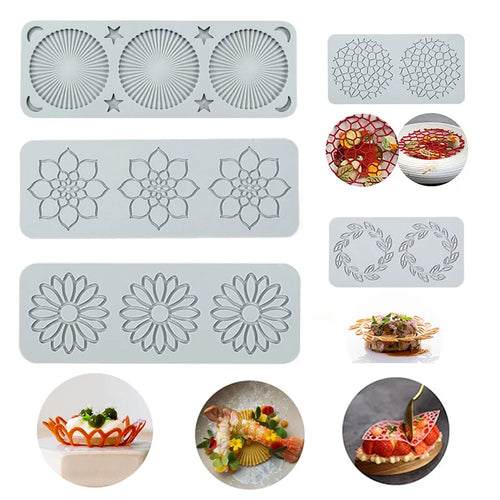 moule silicone gâteau motif floral dentelle bordure décoration pâtisserie cuisine fleurs feuilles gris clair