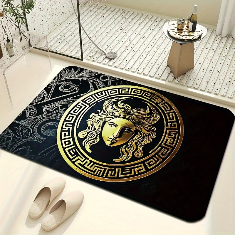 tapis noir doré ornement grec floral antidérapant extérieur résistant élégance adhésif salon chambre bain