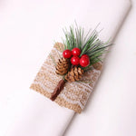 porte serviettes decoratifs burlap dentelle noel branches sapin pommes rouges cones pin festive rustic