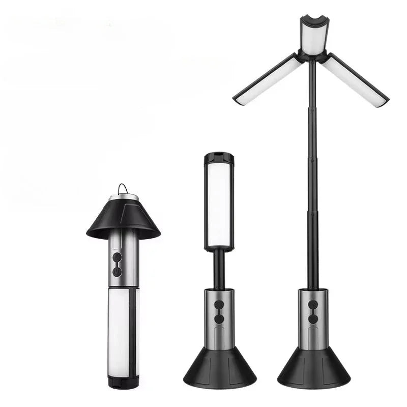 lampe camping rechargeable 8000mAh gris vert multifonctionnelle modes étanche trépied portable