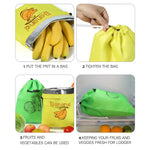 sac rangement fruits légumes polyester écologique imprimé bananes tomates choux moderne pratique cuisine
