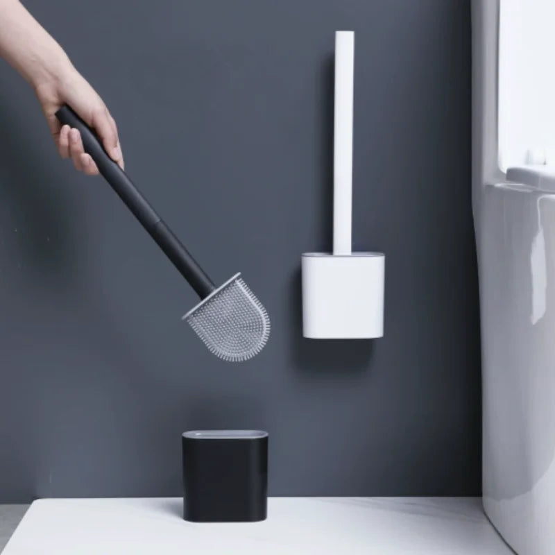 brosse wc toilettte murale noire blanche silicone respectueux environnement moderne fixée mur support poignée