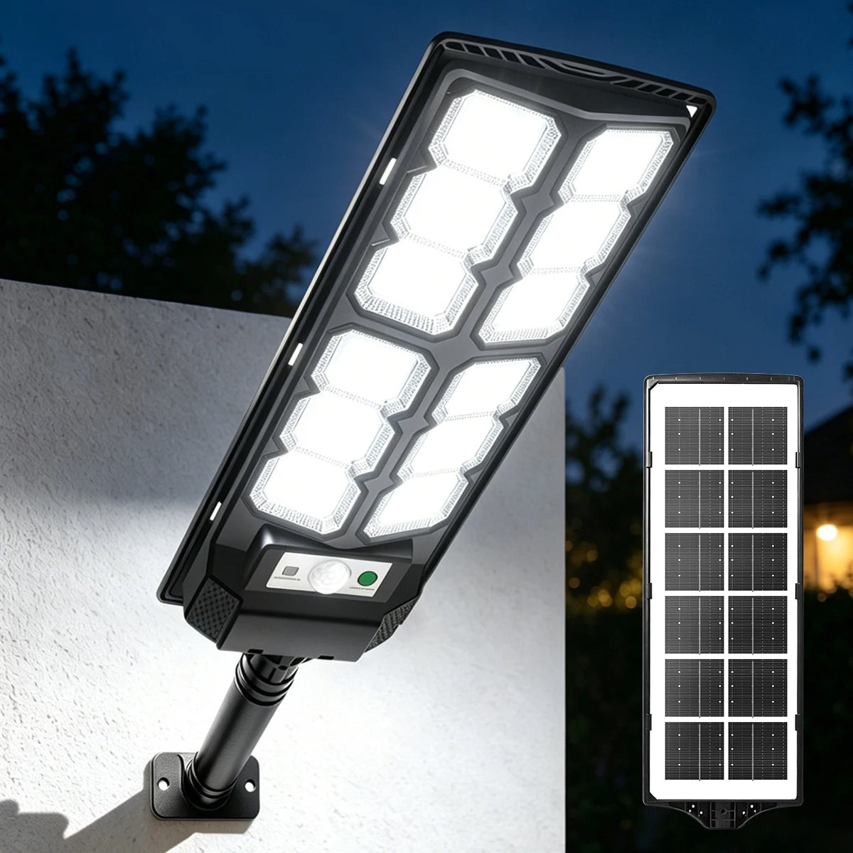 lampe solaire 192 led noir moderne détecteur mouvement ip65 autoadaptativeextérieur