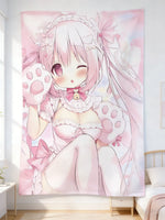 tapisserie anime fille rose polka dots motifs accessoires chambre ado decoration murale dessin animé
