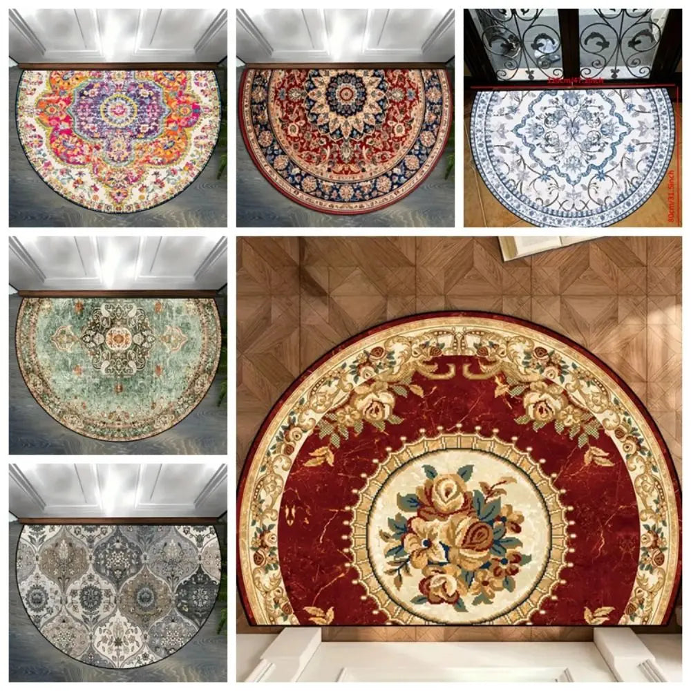 tapis demi rond motif floral imperméable polyester bohème oriental extérieur intérieur absorbant
