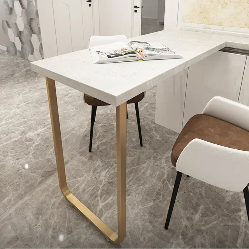 table haute moderne pieds métal doré assise cuir marron minimaliste