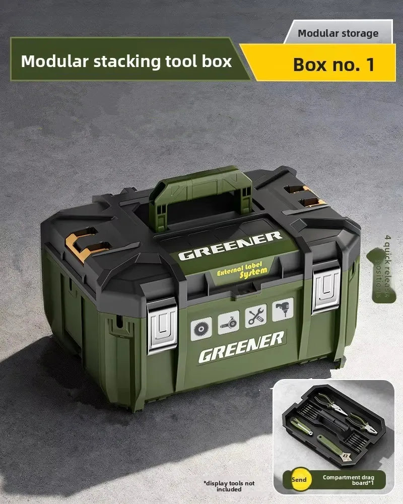 boîte outils modulaire pratique robuste vert olive mat poignées roulettes compartiments divisibles