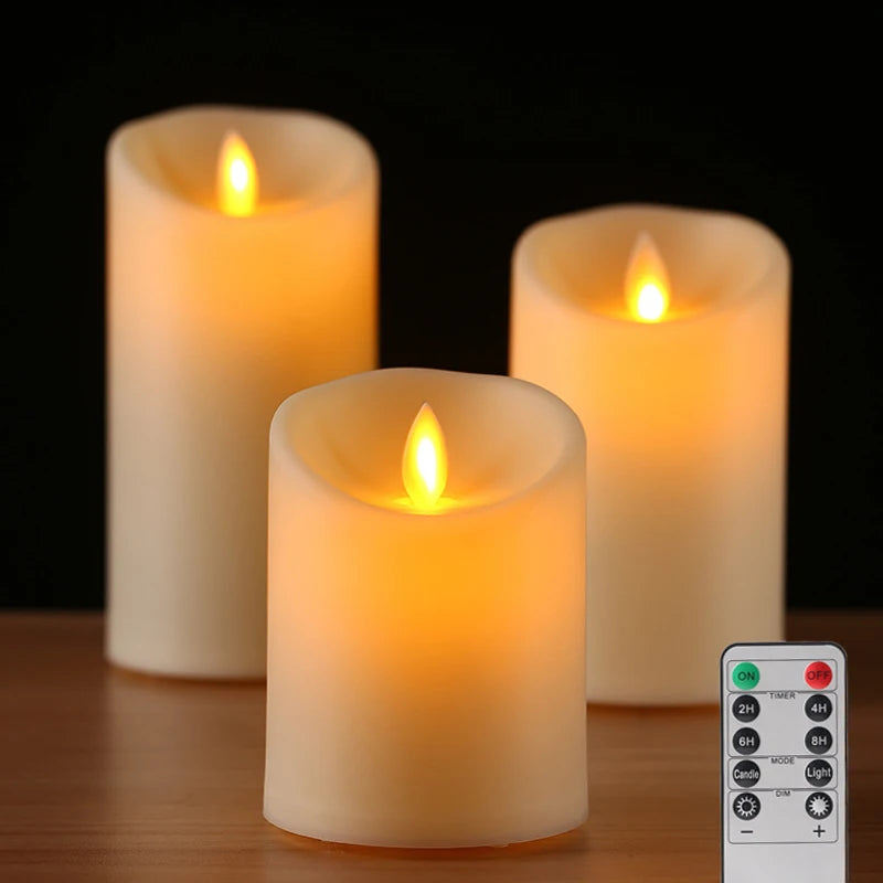bougies led rechargeables sans flamme trois tailles imitation cire blanc crème télécommande