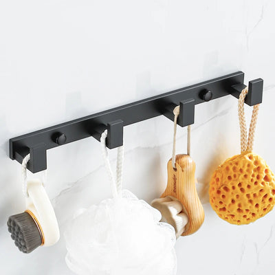 Porte-manteau mural noir 4 crochets aluminium salle de bain