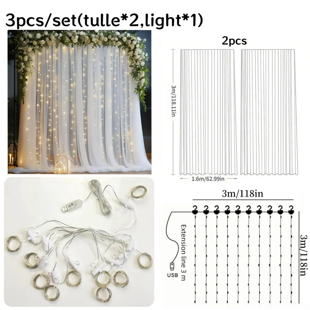 rideau blanc moderne guirlande lumineuse 160cm 300cm mariage anniversaire noël