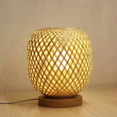 Lampe de chevet en bambou tissé blanc