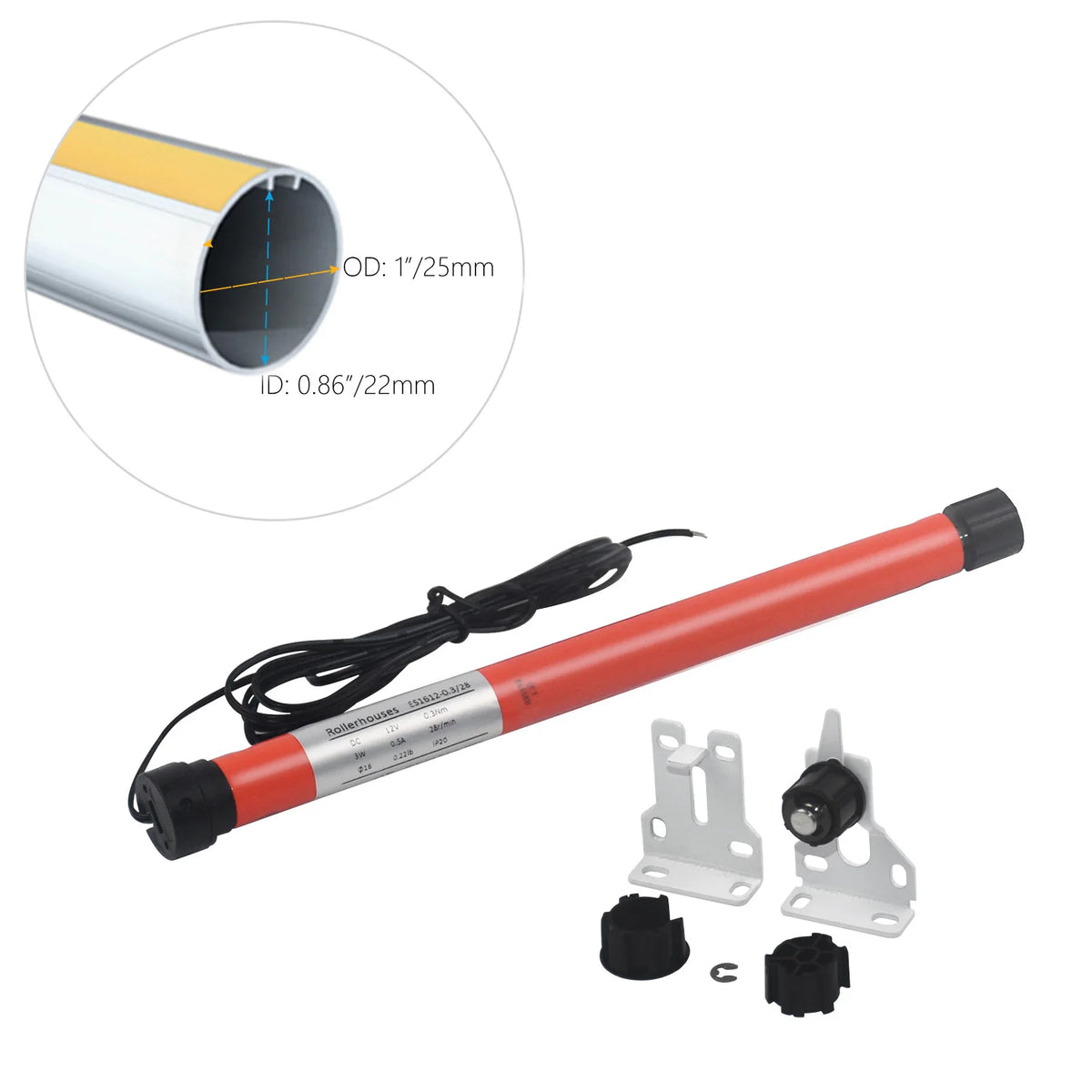 moteur store roulant rouge moderne 25mm 28mm interrupteur câble adaptateurs fixations