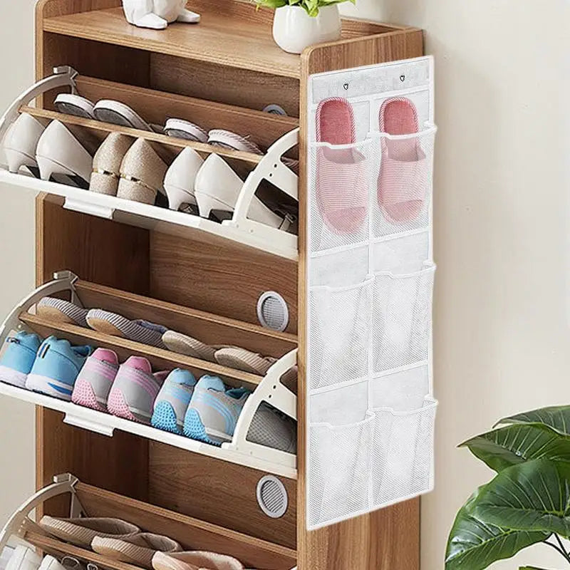 organisateur chaussures suspendu tissu mesh gris blanc noir utilitaire rangement porte mur voyage