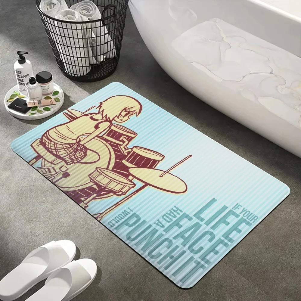 tapis bain dessin animé scott pilgrim noir orange blanc motifs pop art