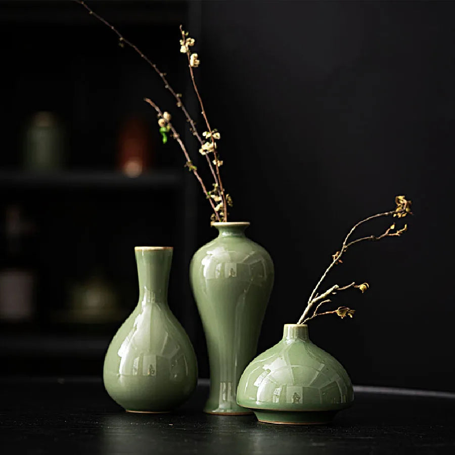 vases céramique vert moderne table décoration intérieur fleurs artificielles