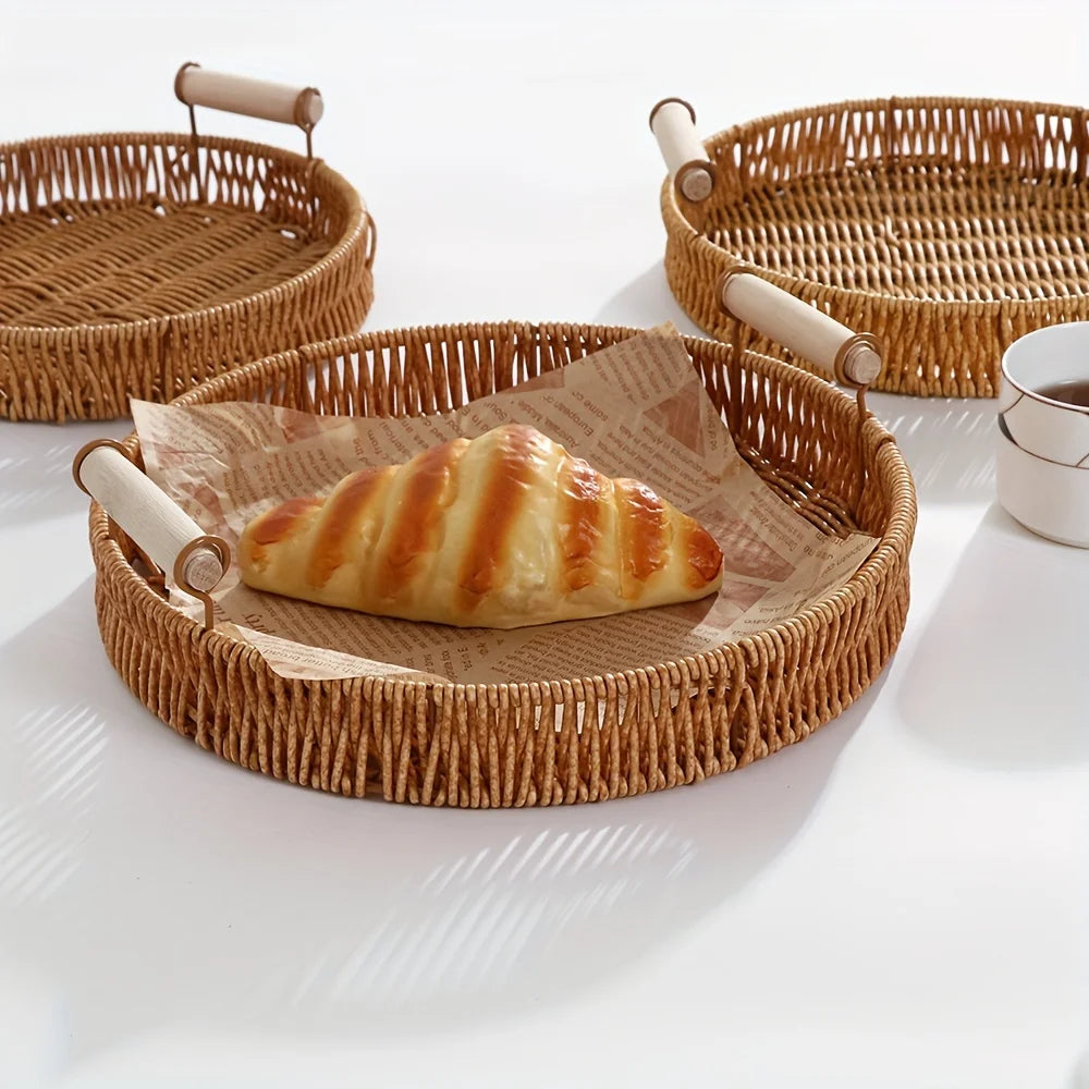 corbeilles rotin tressées naturel rustique bohème poignées bois rangement maison 22cm 24.5cm 27.5cm