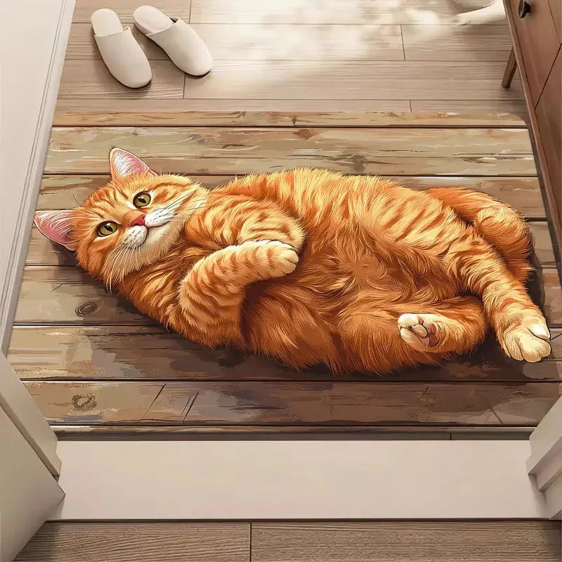 tapis sol entrée moderne motif chat endormi antidérapant décoration maison salon gris orange