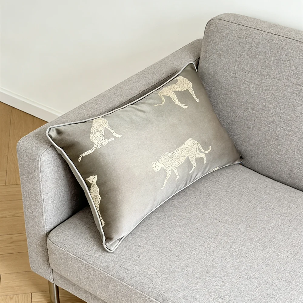 housse coussin gris léopard moderne adhésive décoration maison canapé chaise voiture 30x50cm polyester Jacquard