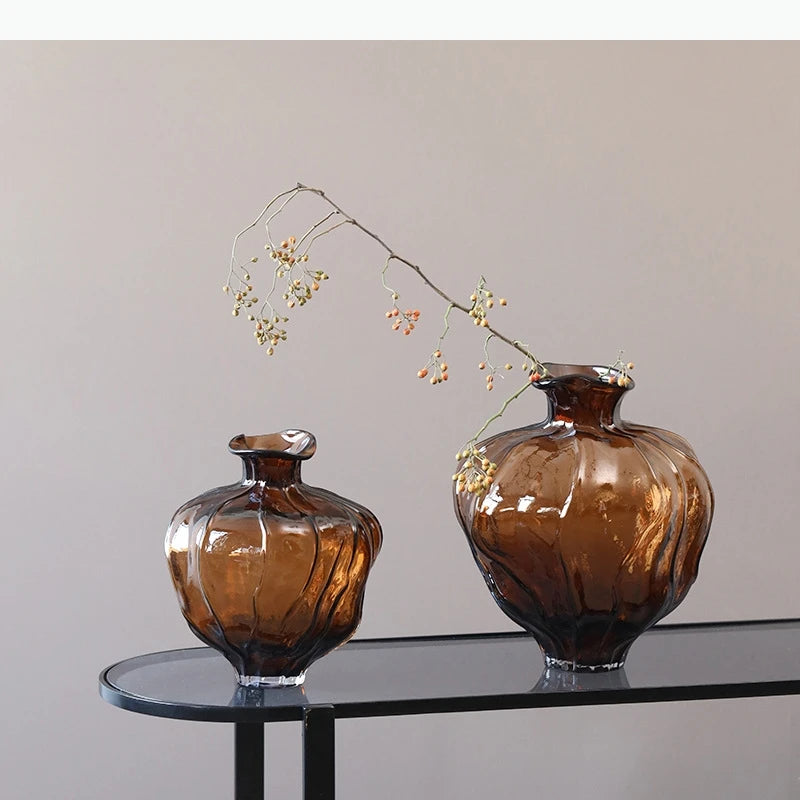 vase verre marron foncé marbré moderne arrangement floral opaque small large