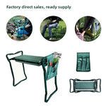tabouret jardin pliable chaise extérieure coussin assise mousse sacoche outils vert foncé clair
