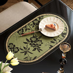 tapis table violet vert beige fleurs feuilles bordure rayée classique floral resistant pvc 30x50cm