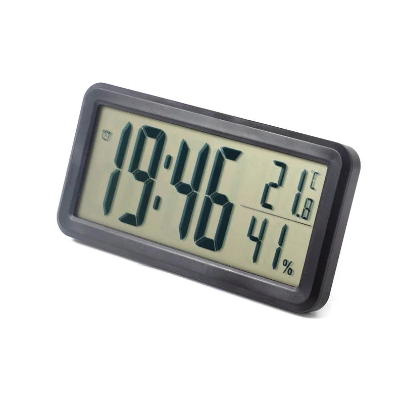horloge numérique minimaliste affichage température humidité date heure support table noir blanc moderne