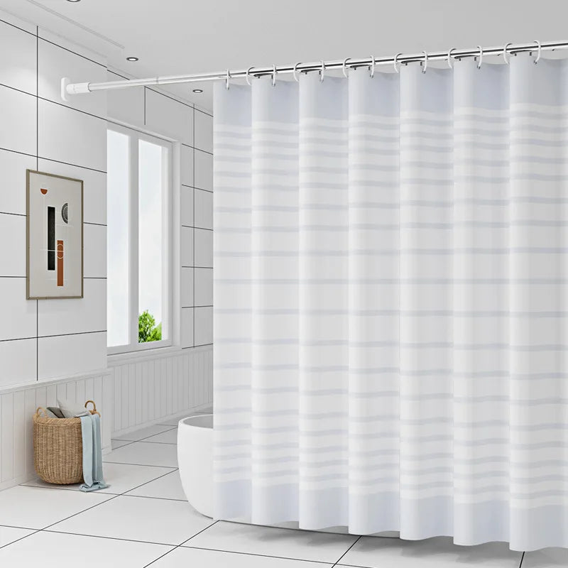 rideau douche moderne rayures horizontales blanc gris clair opacité ourlet standard tissu éva 120cm