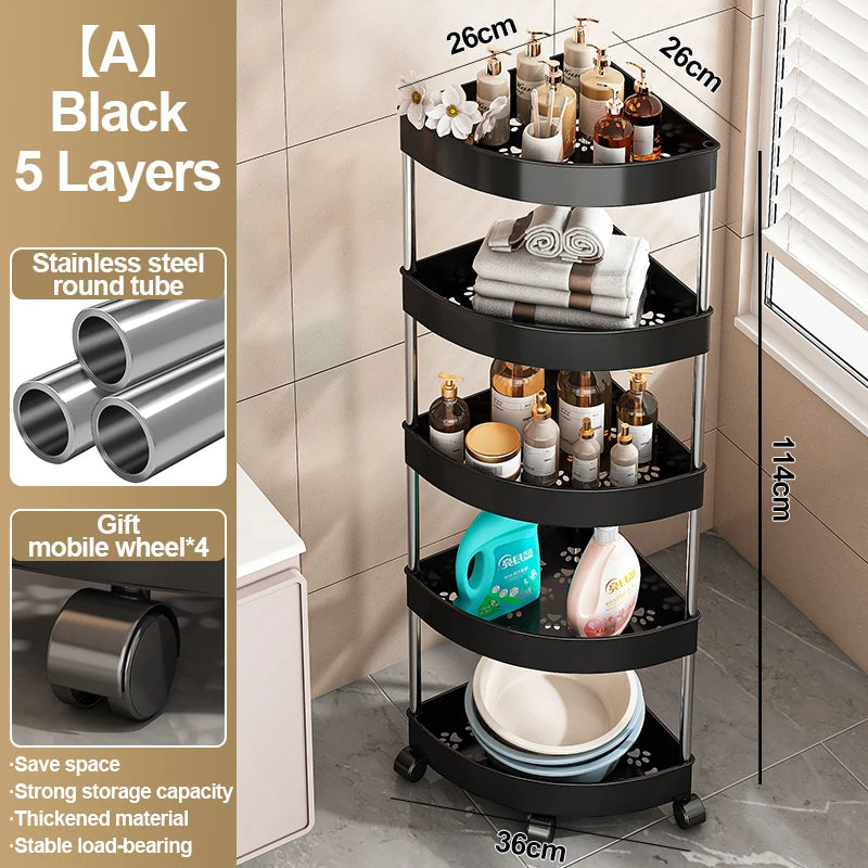 étagère angle salle bain noir rotative roulettes moderne rangement articles toilette deux trois quatre