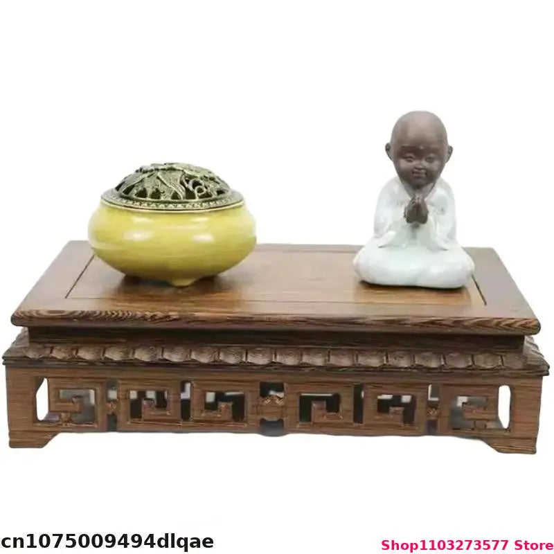 support bois sculpté artisanal miniature base sculpture vase plantes traditionnel chinois trépied