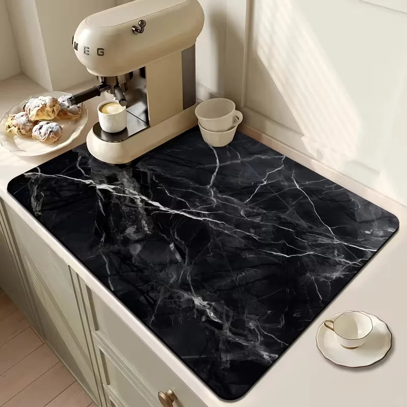 tapis cuisine antidérapant marbre moderne adhésif noir blanc respectueux environnement caoutchouc