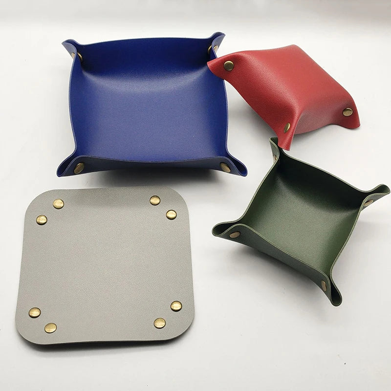 plateau rangement pliable simili cuir clés bijoux accessoires moderne